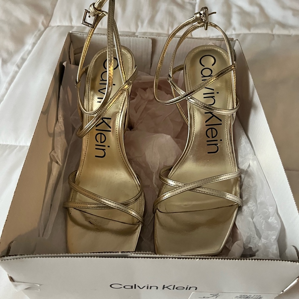 Calvin Klein Metallic Gold Strappy Heels